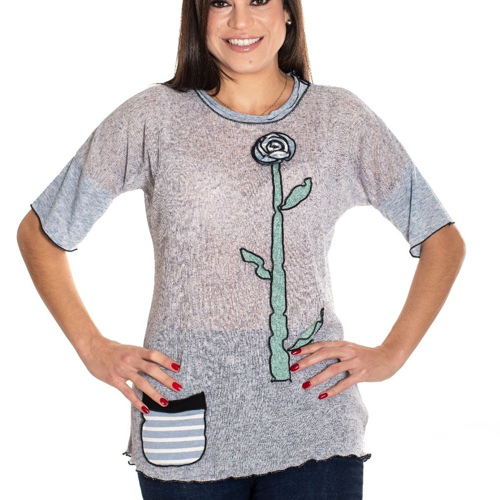 VECCELI Italy Women's Roma Multo Fino Fabulous Flower Top Tunic